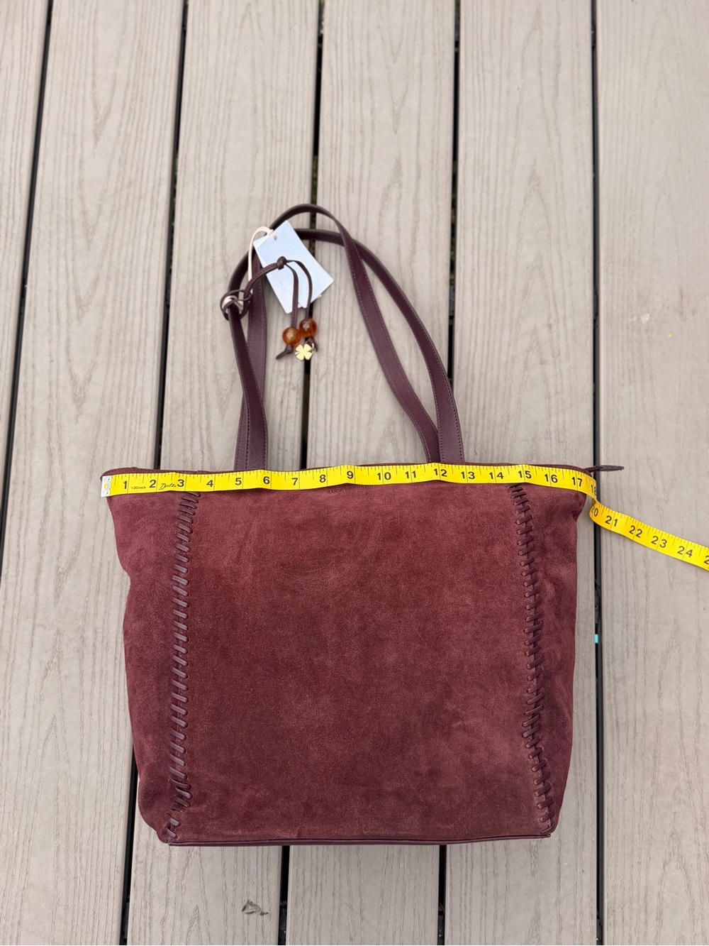 NWT Lucky Brand Burgundy Suede Leather Boho Tote Bag - Picture 9 of 15